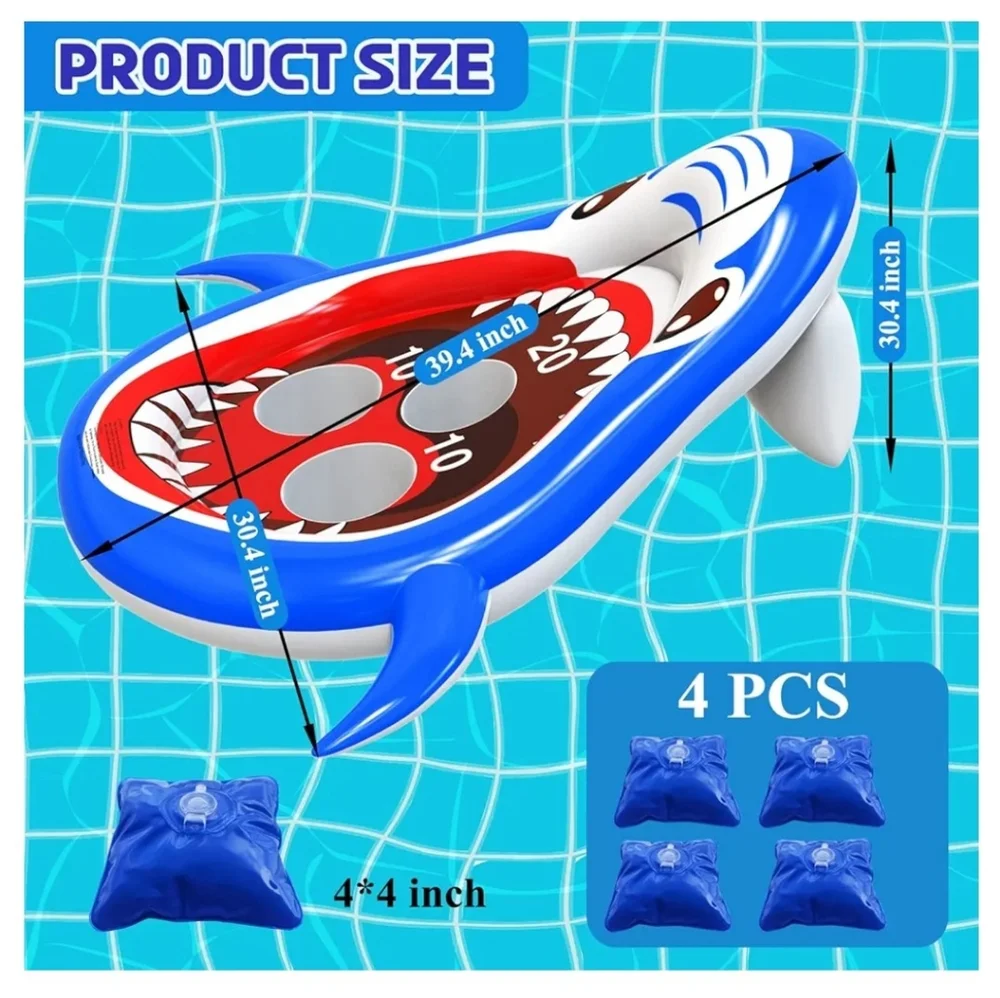 Shark floating pool toss game